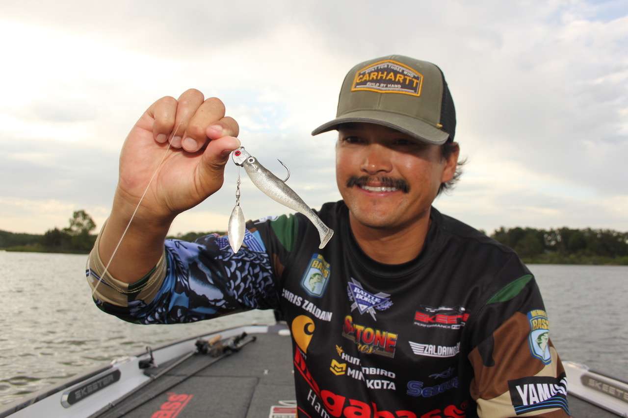 The San Jose, Calif., native who now lives in Fort Worth, Texas, loves hockey, but heâll readily tell you about his love of all sizes of swimbaits too. âI canât get away from them, theyâre my confidence lure. To me, swimbaits are far more natural-looking than most every lure in your tacklebox.â This one is a 4.2-inch MegaBass Hazedong on a 1/2-ounce Santone Lures under head spin. 