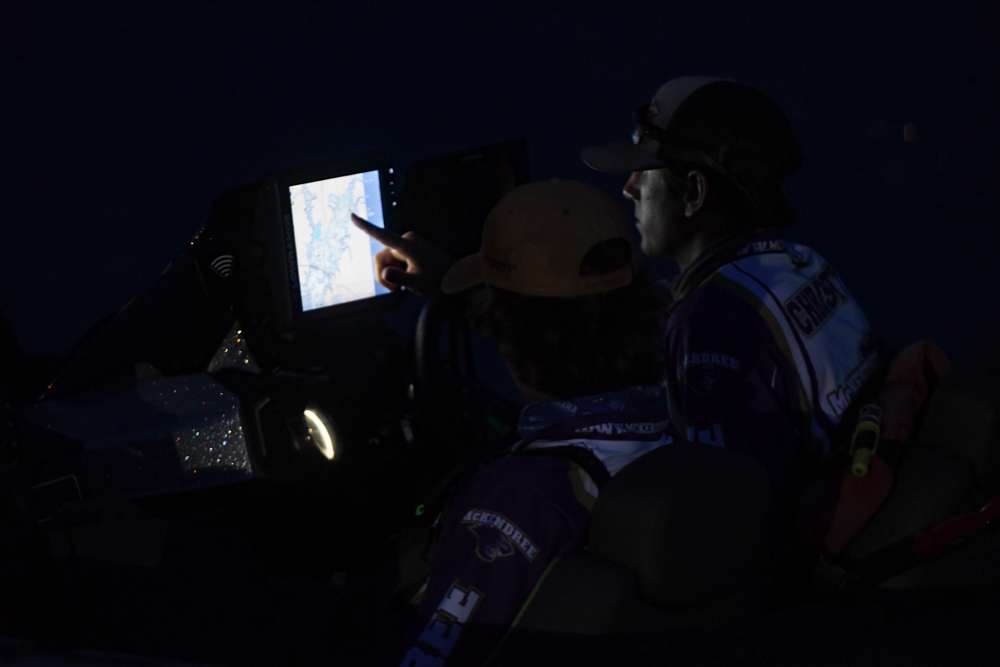Early morning map study before the Day 2 of the Carhartt Bassmaster College Series at Lake Hartwell presented by Bass Pro Shops.