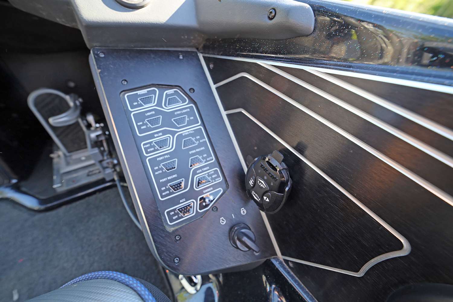 Here's a look at the boat's control panel and a Minn Kota Talon fab. 