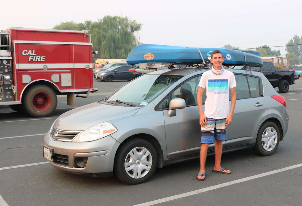 Michael Brayâs rig settles nicely on top of his car. He was happy and proud to pose in front of it for a photo.