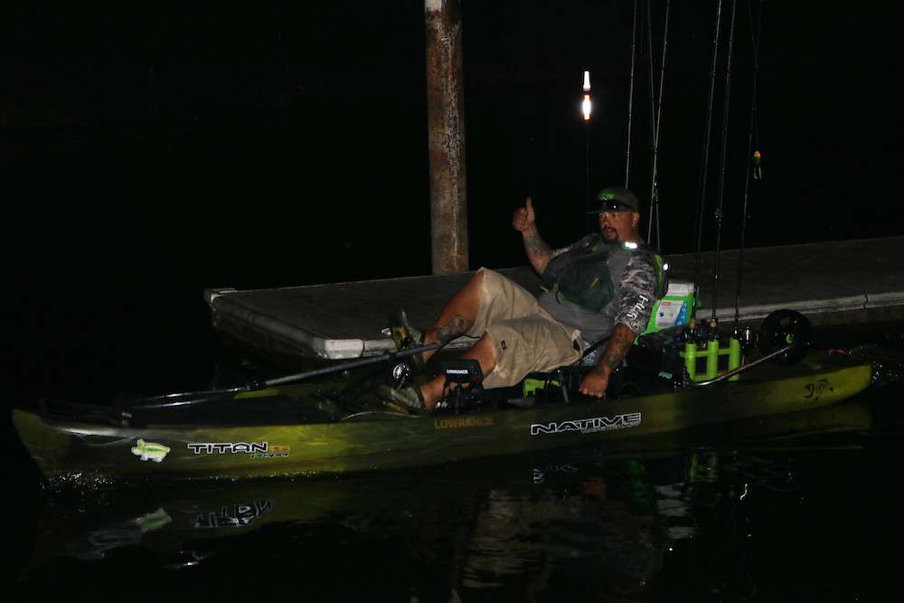 David Boyles gives a thumbs up as he heads out for first cast at 6:15 a.m. PT.