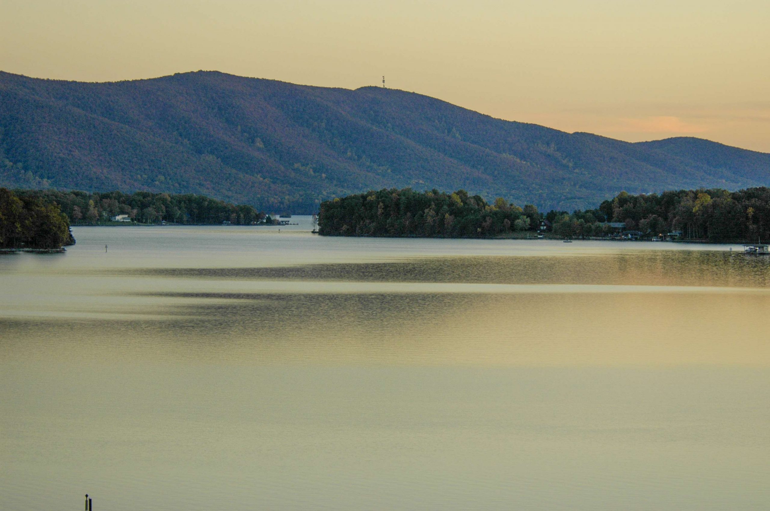 Smith Mountain Lake has a surface area of 32 square miles and is in the Roanoke region of Virginia. 