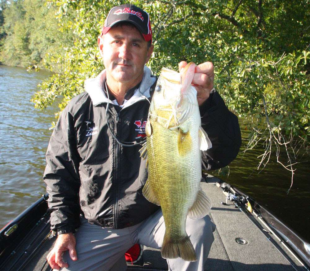<b>8:49 a.m.</b> Reverting to the Colorado spinnerbait, Latuso gets a savage strike on a laydown! The lunker surges for open water; Robbie works it closer and grabs his first keeper of the day, a beautiful 4-pound, 12-ounce largemouth. âThat fish crushed it! She was holding tight to that shallow log.â
<p>
<b>5 HOURS LEFT</B><BR>
<b>9 a.m.</b> Latuso continues along the laydown-studded bank, alternating between the Colorado spinnerbait and the Flip Out jig. <br>
<b>9:14 a.m.</b> He bags a shorty on the Colorado spinner. <br>
<b>9:20 a.m.</b> Latuso moves to a nearby shaded bank and continues probing shallow wood with the same lure arsenal. The wind has picked up and itâs downright cold on the water. <br>
<b>9:23 a.m.</b> Latuso retrieves the black buzzbait across a submerged stump; he jumps when I holler, âKA-BOOSH!â <br>
<b>9:26 a.m.</b> Latuso bags his second keeper, 2 pounds, 3 ounces, on the Colorado spinnerbait off a laydown tree extending out from a secondary point. âThat fish was holding right at the tip of that laydown. I bet there are more fish there; that tree is sitting in a perfect spot on that little point.â
