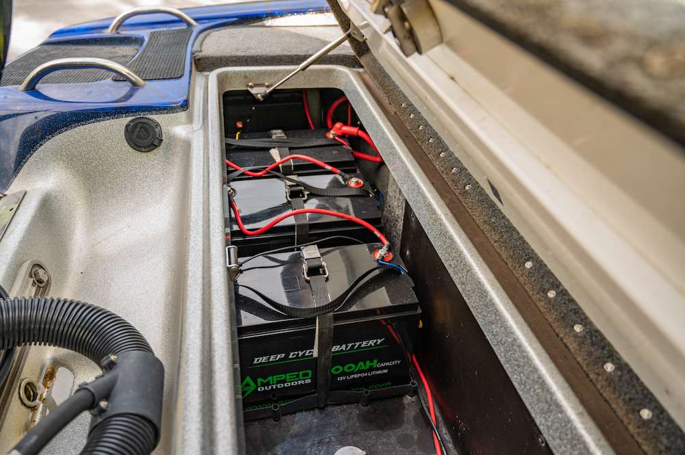 On the port side is a 36V system of Amped Outdoors 12V Lithium Batteries needed to run the Minn Kota Ultrex.