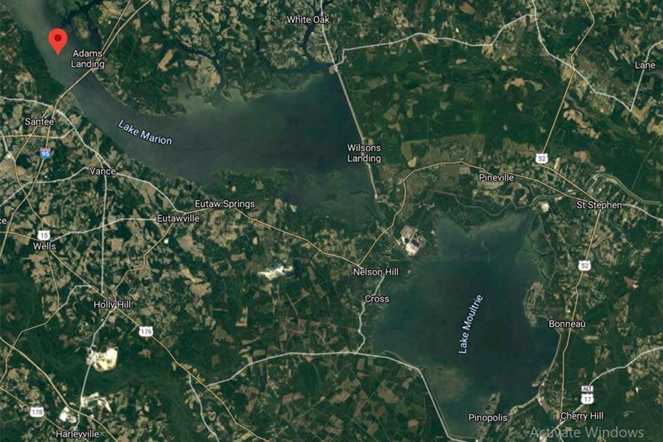 The Santee Cooper Lakes, named after the rivers feeding the New Deal era reservoirs, are comprised of Lake Marion, the largest in the state, and Lake Moultrie, the third largest.
