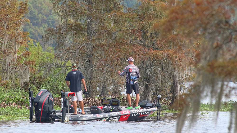 Gerald Swindle, Seth Feider, Carl Jocumsen and others find themselves in the swamps of South Carolina on Day 2 of the Bassmaster Elite at Santee Cooper Lakes brought to you by the United States Marine Corps. 