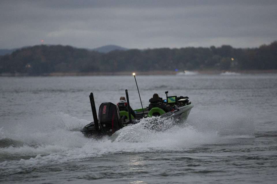 See the boats run out for the beginning of Day 2 at the Basspro.com Bassmaster Eastern Open at Cherokee Lake.