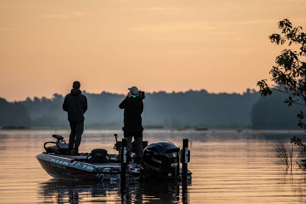 Brandon Palaniuk pummels the fish here at Day 2 of the 2020 Bassmaster Elite at Santee Cooper lakes brought to you by the United States Marine Corps.