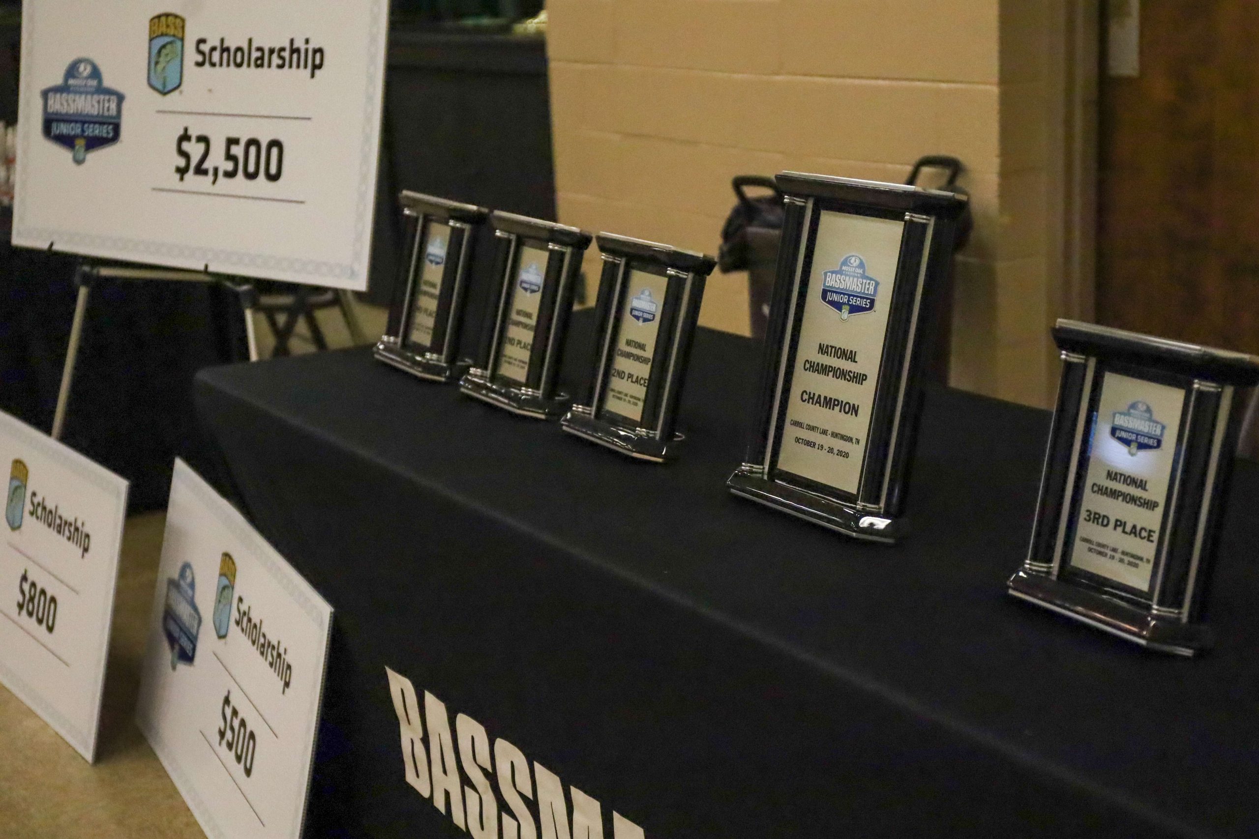 All the shiny hardware is set up for the anglers to see what is up for grabs at the Junior Champ!