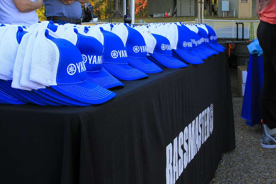 Yamaha had a table of hats for anglers to sport this week.