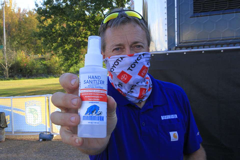 Every angler received a bottle of hand sanitizer courtesy of Bassmaster and Mammoth.