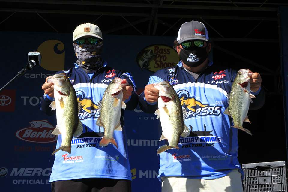 Ty Cox and Fisher Overton of Blue Mountain College (10th Place, 45 Pounds, 11 Ounces total) 