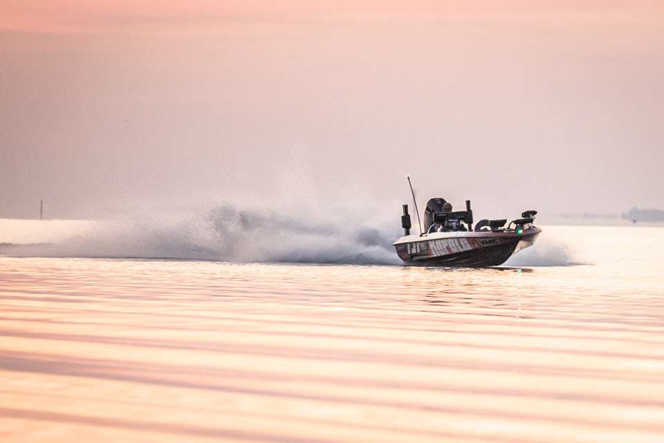 On the water action with Steve Kennedy here on Day 2 of the 2020 Bassmaster Elite at Santee Cooper Lakes brought to you by the United States Marine Corps.