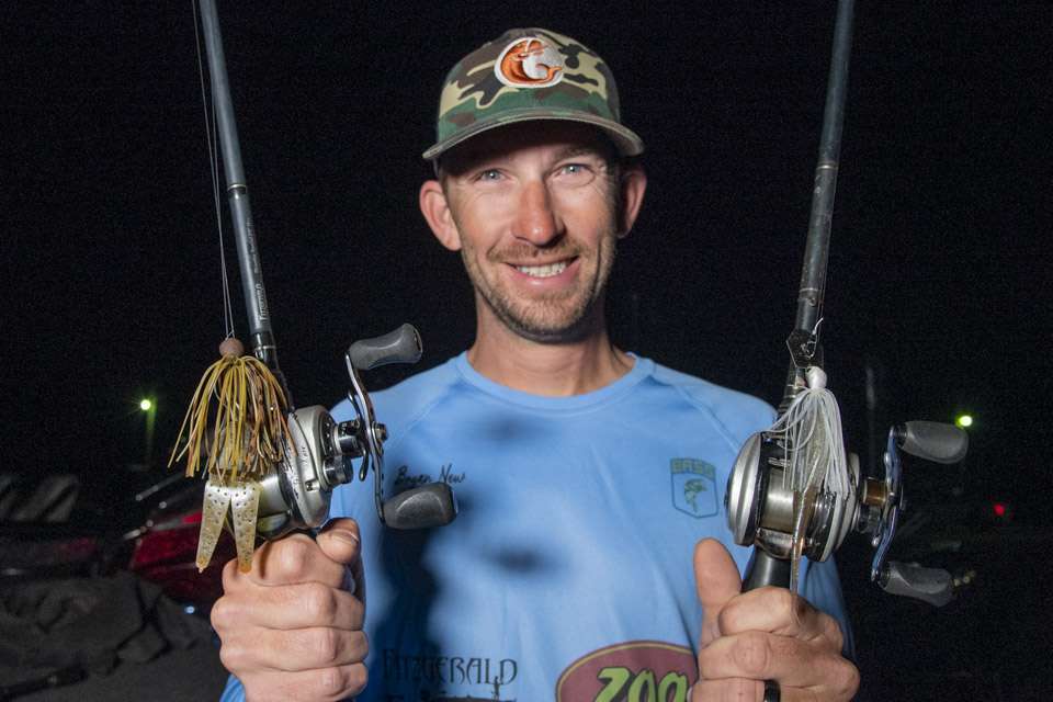 <p><strong>Bryan New (4th; 33-5)</strong><br>Bryan New chose a 1/2-ounce Z-Man ChatterBait Jackhammer with a Zoom Super Fluke trailer. He chose an Abu Garcia Revo 6.2:1 reel on a 7-foot, 2-inch Fitzgerald Rods Frog Rod. A 1/2-ounce Greenfish Tackle New Square Rubber Jig was another choice. He fished it on a 6-foot, 9-inch Fitzgerald Skipping Special Rod with an Abu Garcia AL-F Low Profile Reel. <strong>Buy it now on Amazon:</strong> <a href=