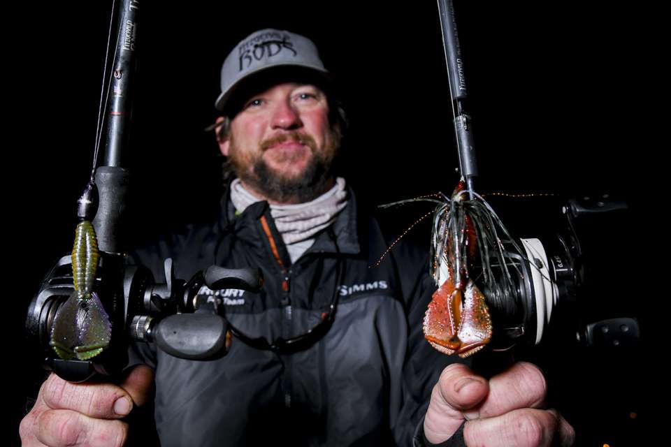 <b>Chris Payne (6th; 38-1)</b><br>
Chris Payne used the flipping tactic with a Reaction Innovations Spicy Beaver, rigged on a 5/0 Mustad Hook with 1.5-ounce weight. He also used a JM Custom Swim Jig, with a Reaction Innovations Spicy Beaver. 

