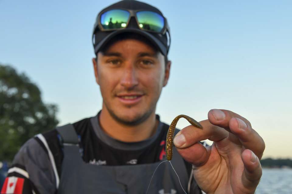 A primary setup was a 3.6-inch Berkley PowerBait MaxScent Flat Worm, rigged no No. 4 Gamakatsu Aaron Martens TGW Drop Shot Hook, with 3/8-ounce weight. 