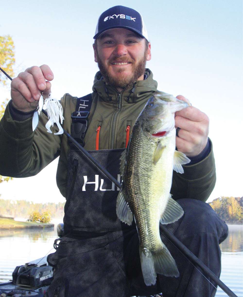<b>7:26 a.m.</b> Sumrall bags his first keeper bass of the day, a Â­2-pound, Â­2-ounce largemouth, near the back of a dock on the spinnerbait. âThat fish was really shallow.â
