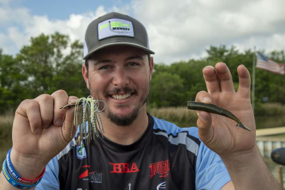 Next on his list is a Z-Man Jack Hammer paired with a NetBait Spanky swimbait. <br><br> âI usually stick with the 1/2-ounce just because itâs a little heavier, and I can rip it out (of the grass) pretty quick,â the young pro explained. âThereâs just something different about it, the way itâs connected to the head.<br><br> âI donât know what it does, but I catch a lot of fish on it.â