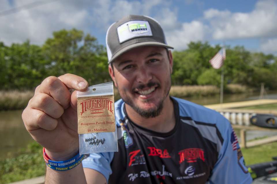 He prefers to peg his flipping baits, and his go-to are Rougarou Punch Stops.