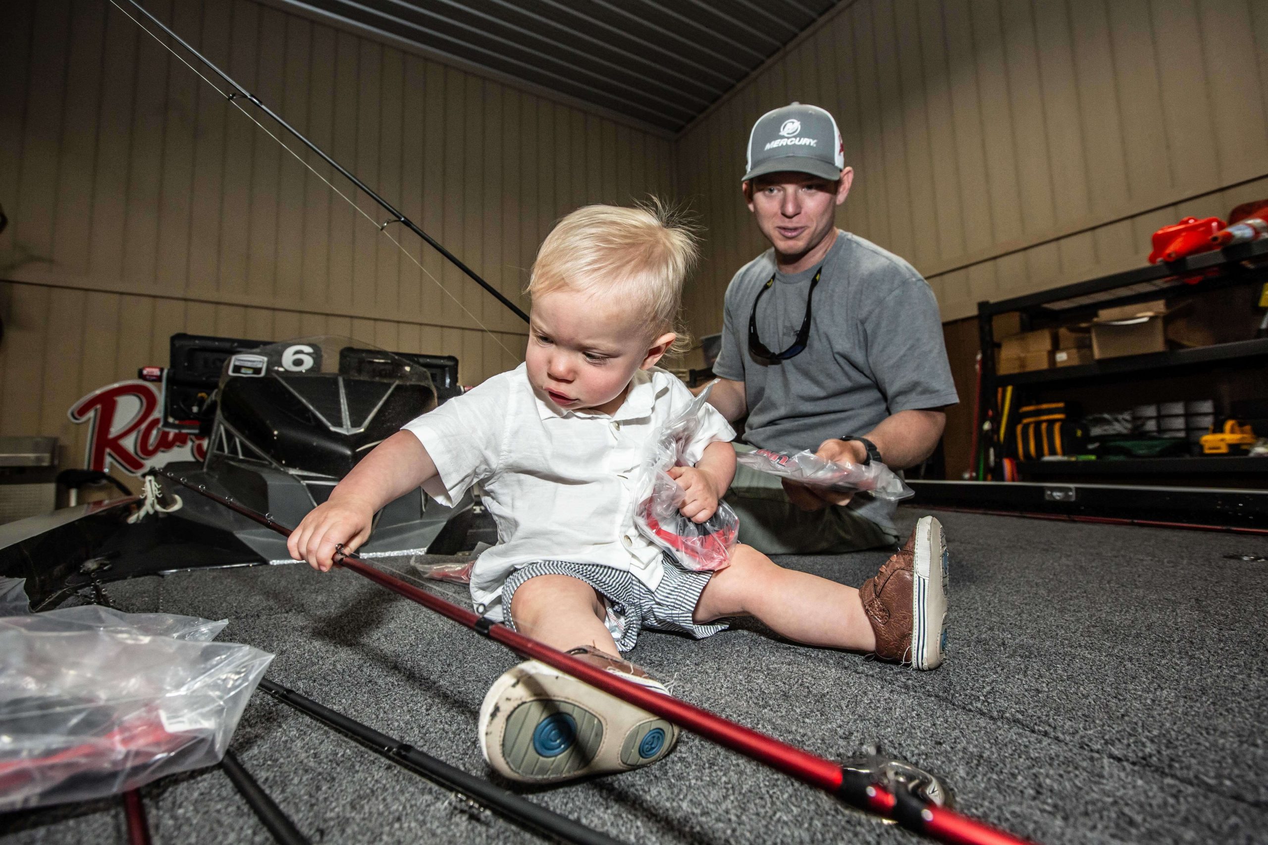 Bassmaster Elite Series angler Micah Frazier and his young son Huck spend some time getting familiar with pro's favorite bass fishing gear. 