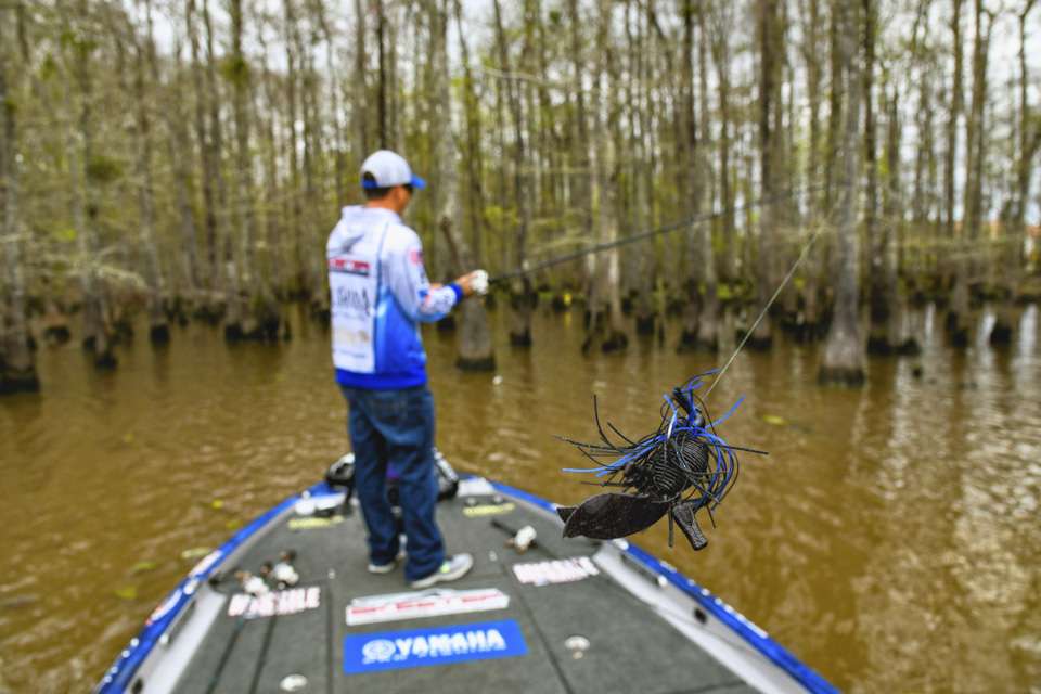 Crawfish teem in the South Louisiana swamps, making jigs perfect tools when he needs to slow down and really pick cypress cover apart. âThis time of the year, the fish just arenât real active, and they donât want to exert a lot of energy chasing baitfish,â he said. âThey donât have to work as hard and thatâs why a Flip Out jig with that D Bomb can be so effective.
<br><br>
âA crawfish is somewhat of an easy prey to bass with a lot of protein, and that big jig really does a good job mimicking that bait.â