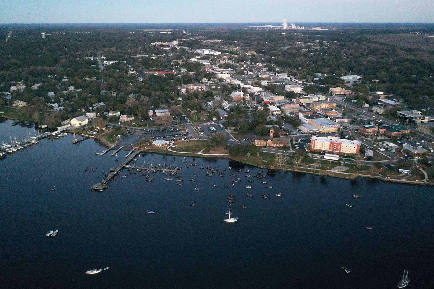 Enjoy this scenic view from above during the first official day of competition at the 2020 AFTCO Bassmaster Elite at St. Johns River.
