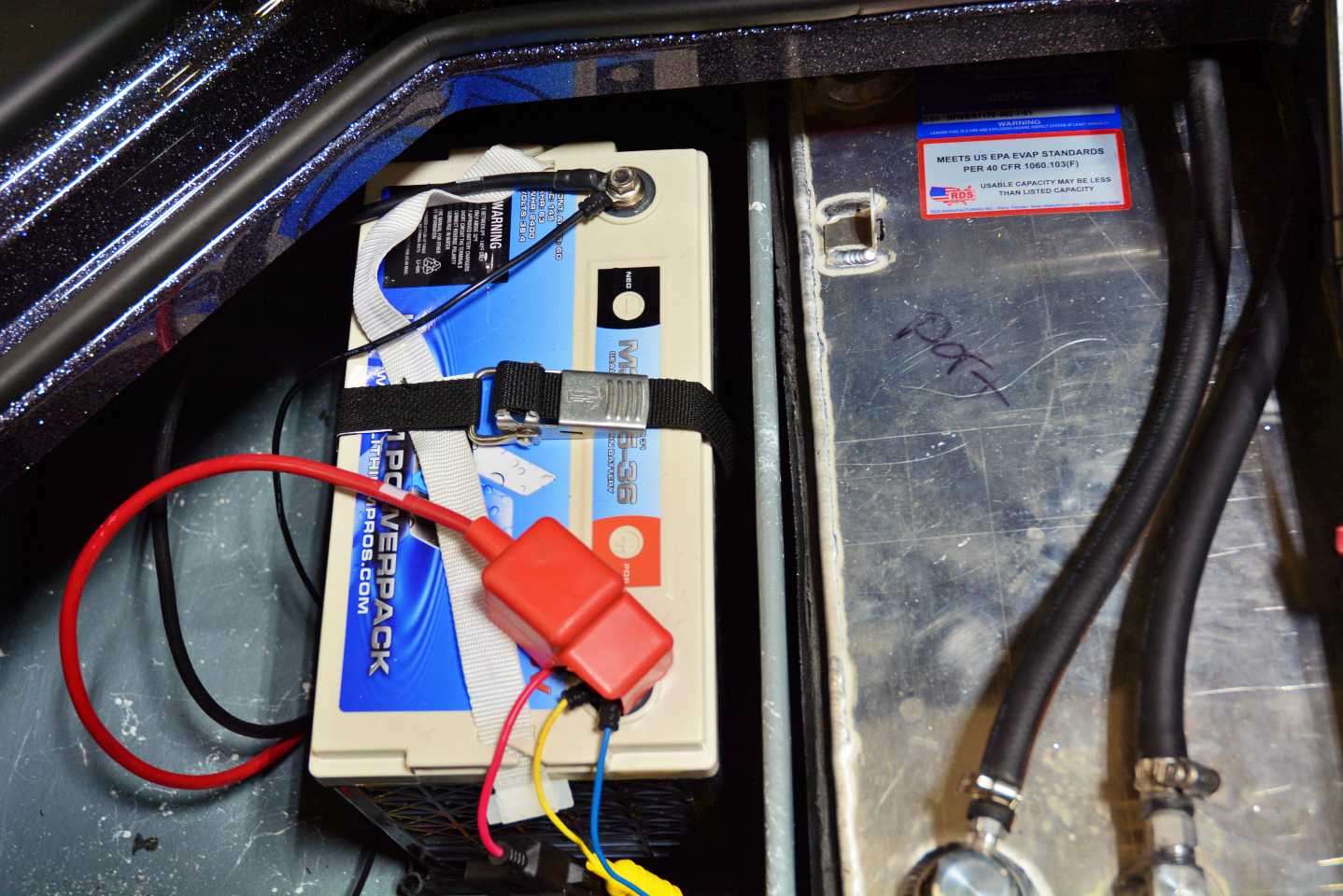 In the port battery compartment is a Lithium Pros 36-volt battery with 36 volts and 65-amp hours. 
