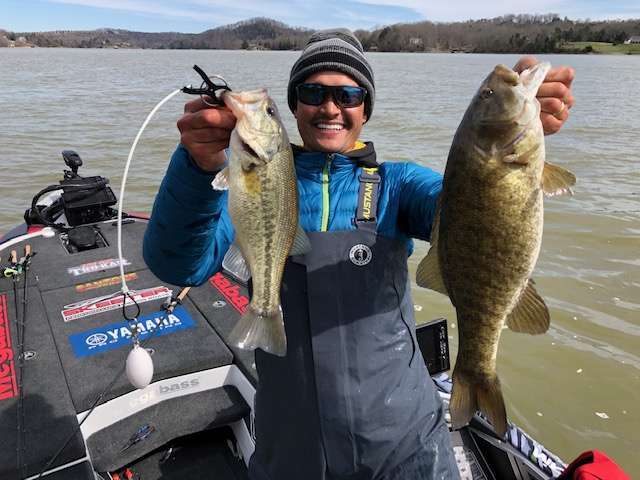 Chris Zaldain shows his nice cull with a smallmouth en route to his 12-place finish at the Classic. Tellico is reported to have bigger smallmouth, but they can be difficult to entice from the abundance of standing timber.