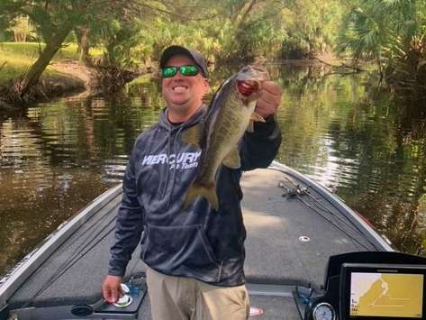 Caleb Kuphall all smiles on Day 1 of the AFTCO Bassmaster Elite at St. Johns River. 