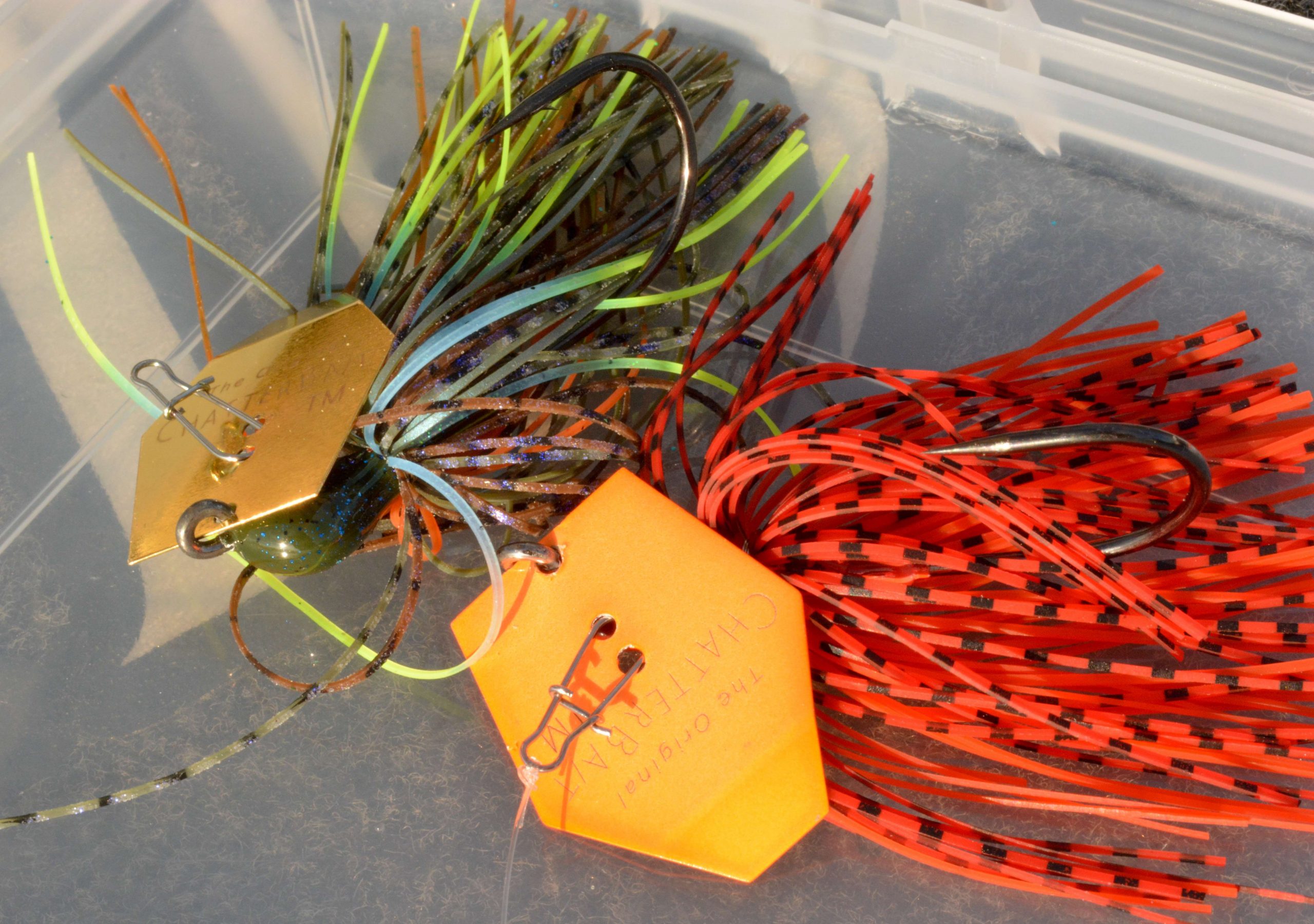 Another look, including the red hot Fire Craw pattern (foreground).