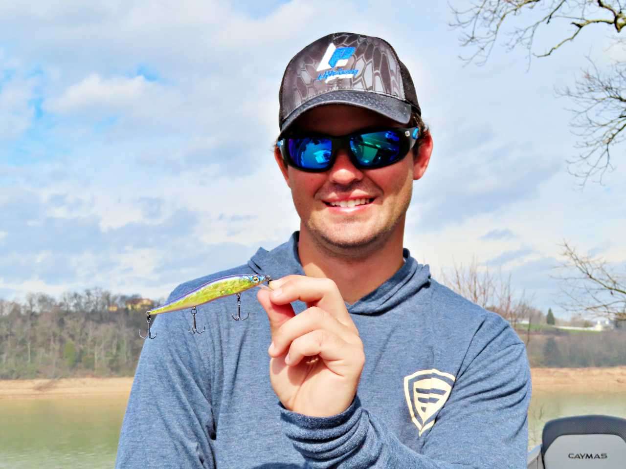 First in the lineup is a jerkbait, chosen for early spring when largemouth are midrange between deep and shallow water. âJerkbaits work well on Douglas when all bass are off the shoreline, and high enough in the water column where they are feeding for the spawn.â 
