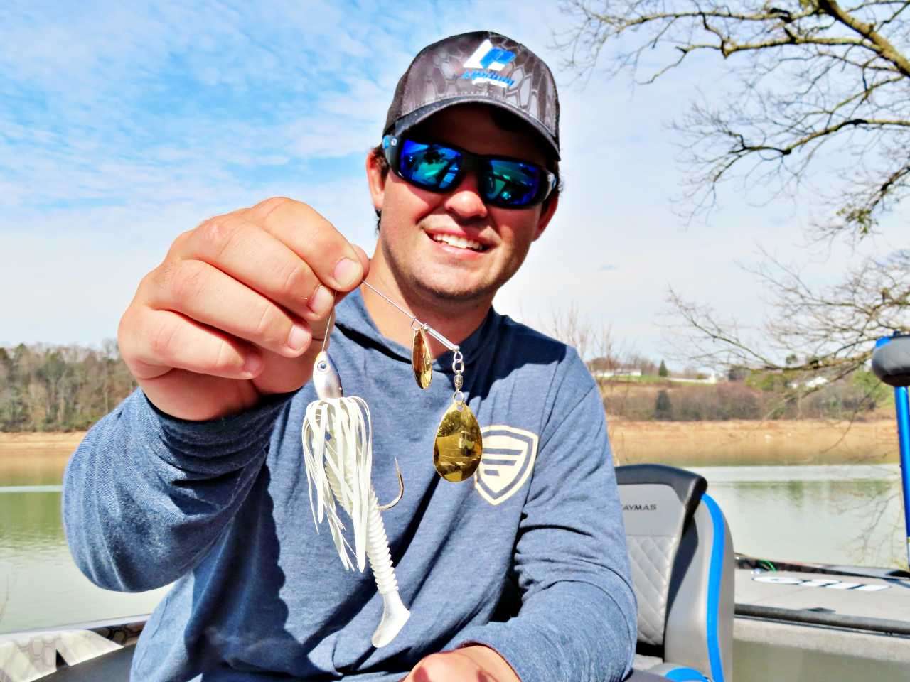 A springtime must-have anywhere you go is a spinnerbait. On Douglas, Hamilton uses this model in stained water when the fish are just beginning to enter the spawning creeks and pockets. 
