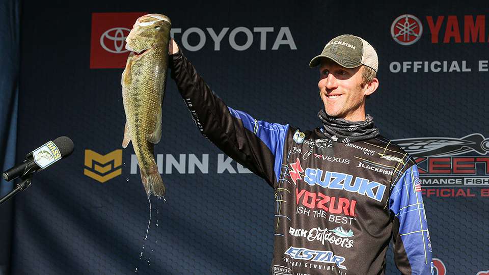 Behind this 7-5 largemouth, Brandon Card started two spots behind Auten in 18th with 17-10. The lunker might have been the difference in making the Top 50 cut as his four fish on Day 2 knocked him down to 47th, but he lived to fish another day.