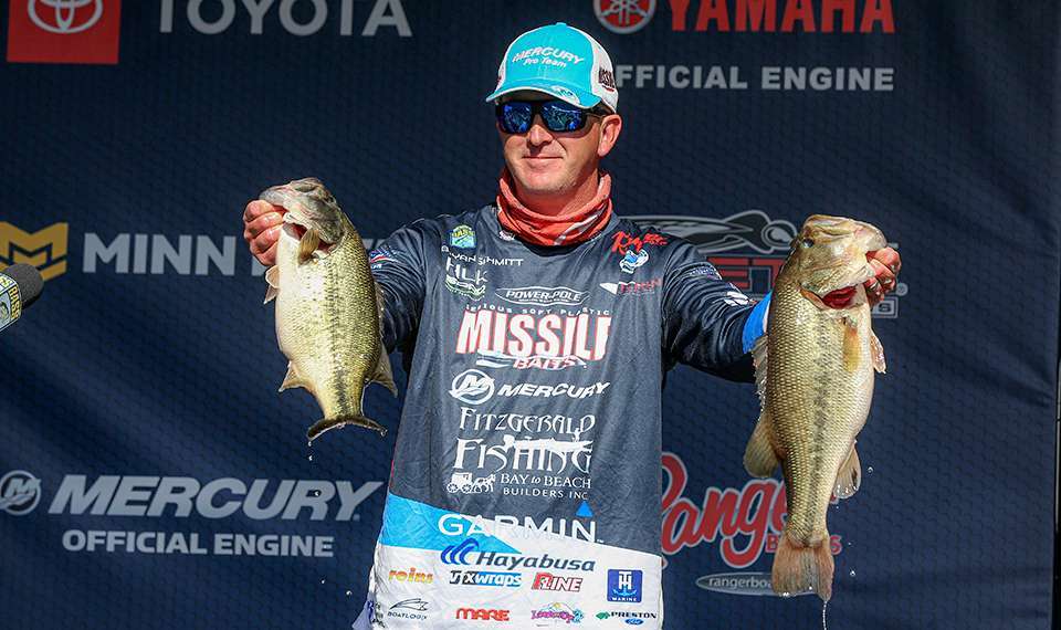 After a modest first day (13-4) that had Bryan Schmitt near the cutline, the Maryland angler had consistent overs in his 23-8 limit. The second biggest bag on the day moved him to 12th. Another 20 pounds on Monday advanced him into Championship Tuesday, where Schmitt had a modest limit of 15-2 to take eighth.