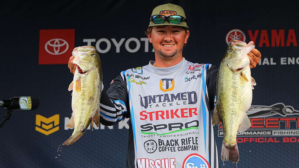 Kyle Welcher began right on the cut line then advanced by standing 40th before a big Day 3 move. Aided by a pair of lunker largemouth, the Alabama angler busted the second-largest bag Monday, 24-11, to finish 13th. The average fish weight on the two final days was 3-8.