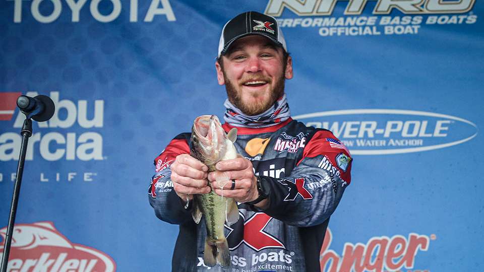 Caleb Sumrall, showing how his 3-year-old son, Axel, holds fish, was happy to recover from a two-fish, 59th-place Day 1. On Day 2, Sumrall had half his 13-4 in two fish to climb 34 spots, and another limit pushed him to finish 19th. Others who had big recoveries from Day 1 included Skylar Hamilton (86th to 42th with 13-10) and St. Johns winner Bryan New (85th to 45th with 12-1). 
