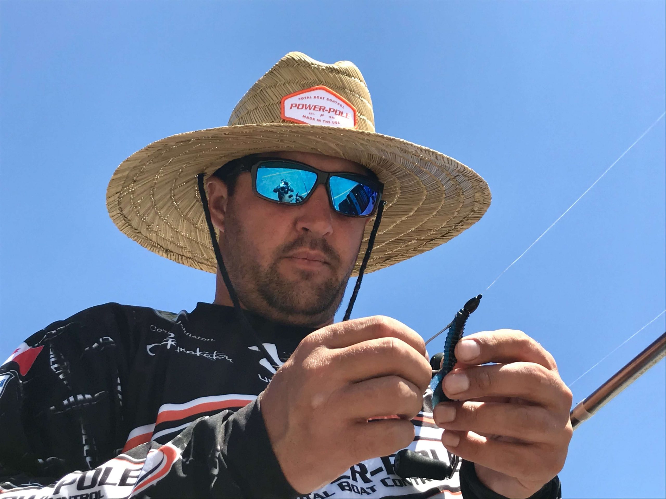 Not only does a wide brim hat aid in sight fishing, it also keeps the sun off Johnstonâs neck and offers an alternative to hooded sun shirts. A chin string allows him to snug the hat during windy days or when heâs running.
