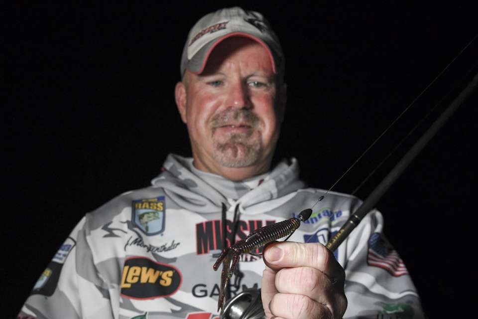 Morgenthaler used a Missile Baits D Bomb, rigged on a 5/0 Gamakatsu G-Finesse Hybrid Worm Hook, with a 1/4-ounce Strike King Tour Grade Tungsten Weight.  