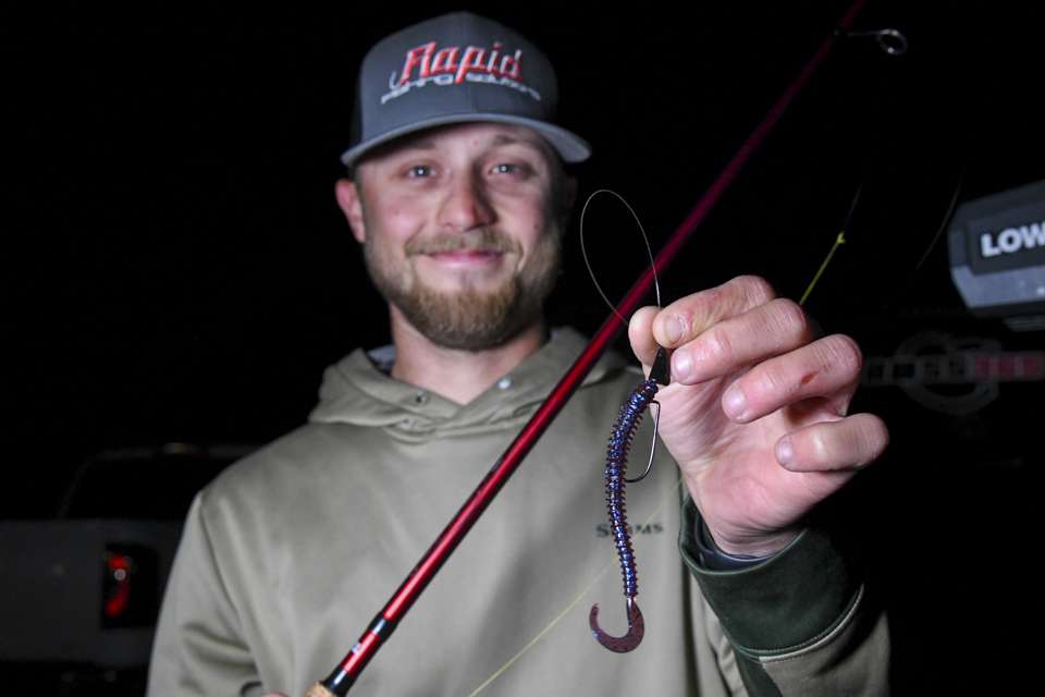 One finesse tool was an old-fashioned Charlie Brewer 3/16-ounce Slider Head with a homemade 4-inch blue fleck ringworm.
