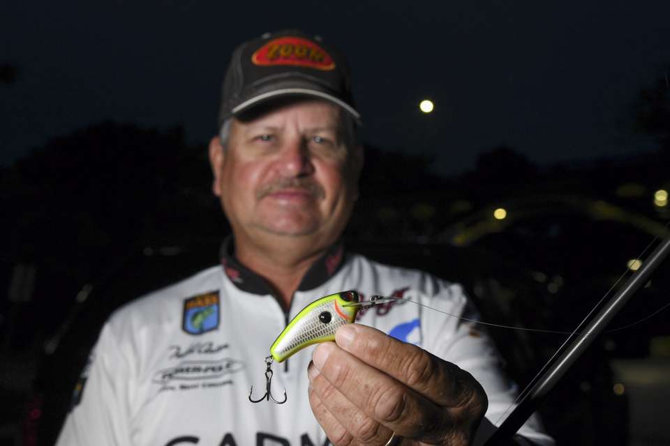 A Brazilian-made Water Wood Custom Baits Beauty Pig Deep was a top lure for Auten. The Amazonian wood used for the body is denser than balsa wood, enhancing its deflection off cover. 
