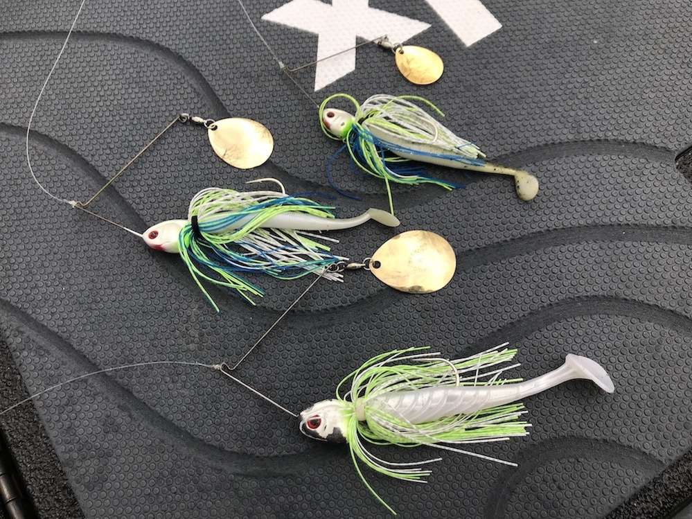 <b>Weight selection.</b> When cooler or stained water requires maximum vibration, three of Christieâs top spring spinnerbait choices may look similar, but their weight and blade size allow him maximum versatility. A 1/2- to 1-ounce bait with a size 4 1/2 to 6 Colorado blade covers the range of scenarios in which heâd throw a spinnerbait.