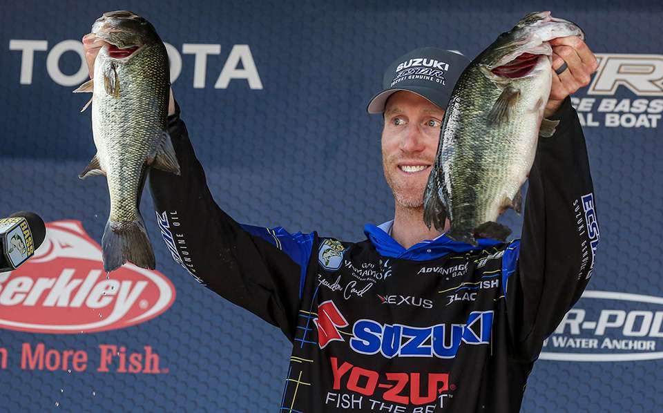 On Day 1, Brandon Card came across the weigh-in stage right after Sumrallâs fireworks, saying âitâs kinda bad when I have three fish smaller than Calebâs 7-6.â Card was 94th with 7-3 but found redemption in his Day 2 18-7 that jumped him to 63rd. It saved a much-worse drop than his fall of nine spots to 26th in points.