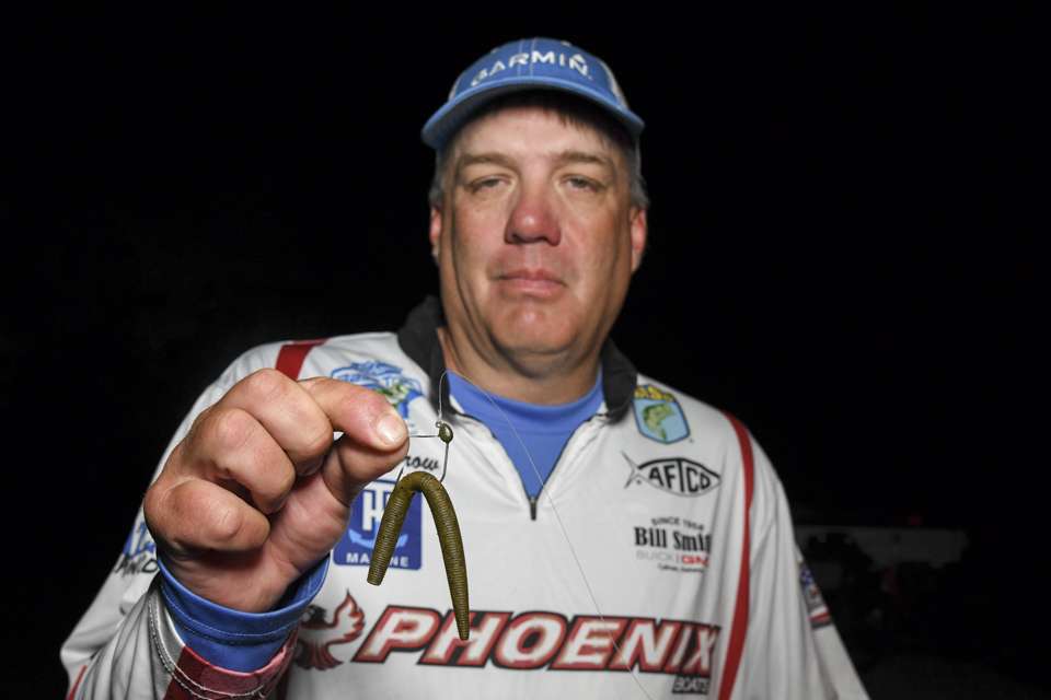 Crow also used a Berkley PowerBait Maxscent The General, rigged on a 1/16-ounce Berkley Fusion19 Weighted Wacky Head. 
