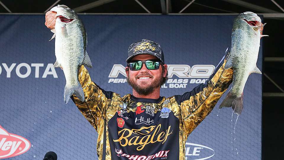 With a pair of 4-plus pounders, Drew Benton had 14-8 on Day 2 to reach sixth, but his five bass totaling only 8-0 dropped him to 14th, failing to reach Championship Monday and fish on his 33rd birthday.