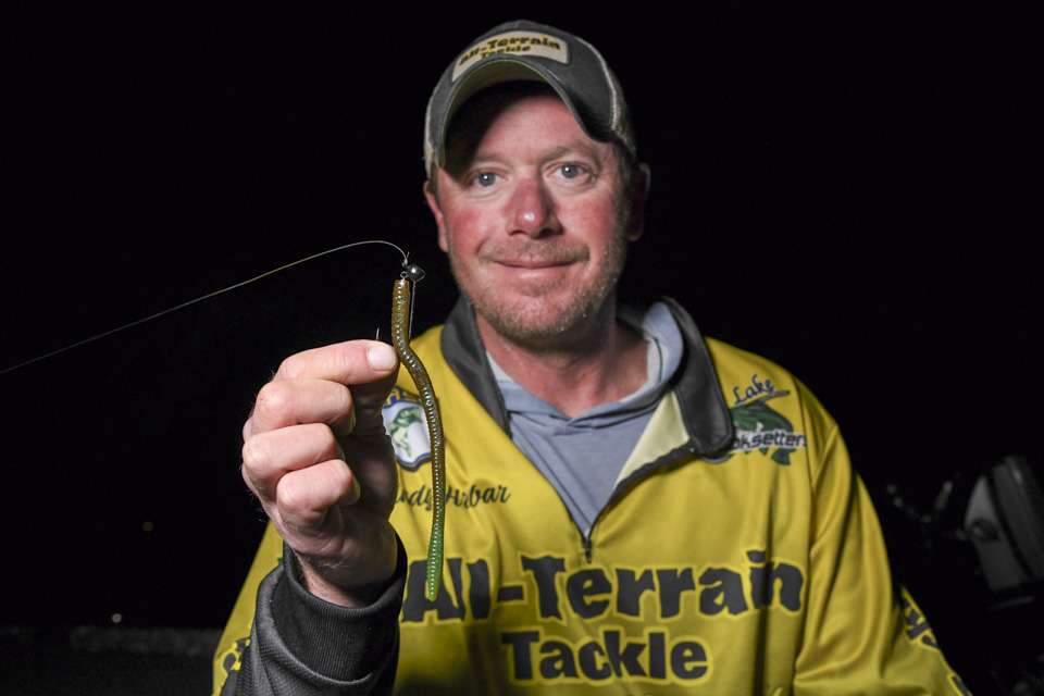 <b>Andy Hribar (4th; 54-9) </b><br>
A Zoom Trick Worm, rigged on a 1/4-ounce VMC Shaky Head was a key bait for Andy Hribar. He dipped the tail in chartreuse dye for added strike appeal. 

