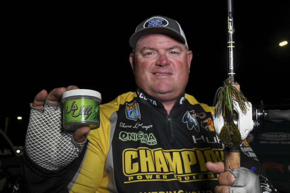 Lineberger opted for a 9/16-ounce TrueSouth Custom Lures Fathead Flippinâ Jig, adding a Reaction Innovations Spicey Beaver for a trailer. He used All In Tackle Jar Jelly for added strike appeal.  