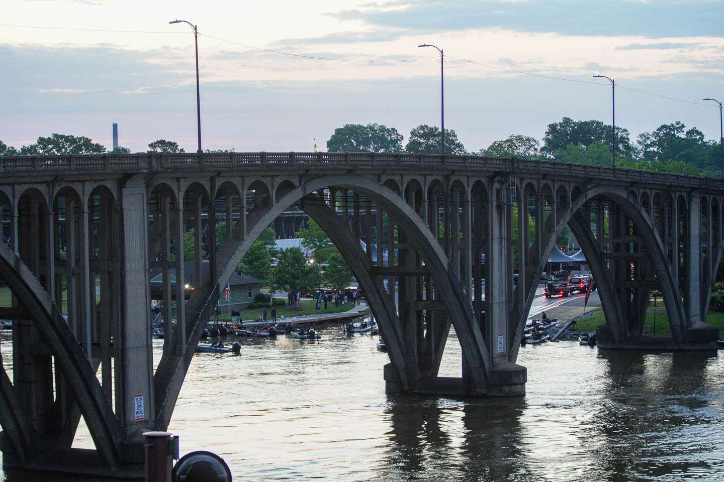 Over and under bridges, Chris Mitchell set out to find a different view of the Whataburger Bassmaster Elite at Neely Henry takeoff from Coosa Landing.  