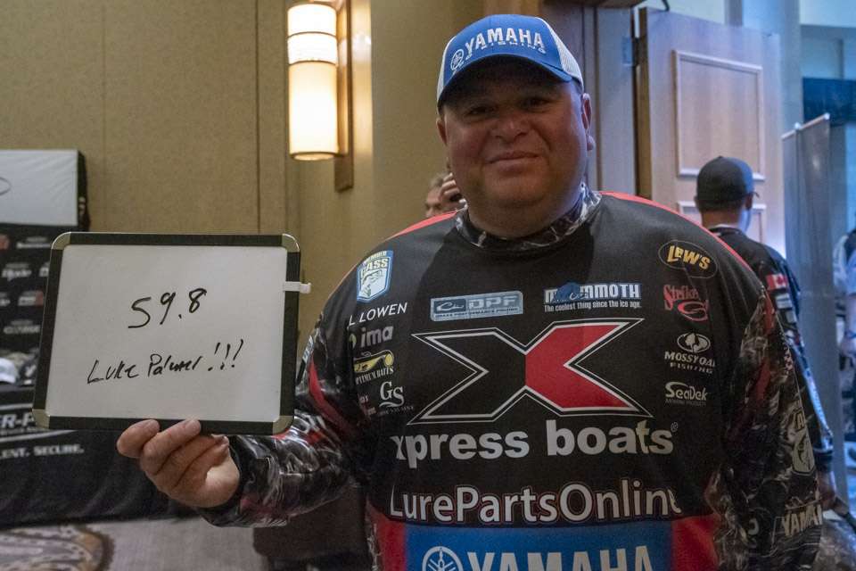  Bill Lowen, who won his first Bassmaster event this year, thinks 59 1/2 pounds will be enough to win. He said heâd put his money on Luke Palmer.