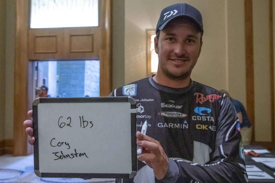 Chris Johnston, the only Canadian to win a Bassmaster Elite Series event, guessed 62 pounds for the wining weight. He chose his brother, Cory Johnston, as his winner.
