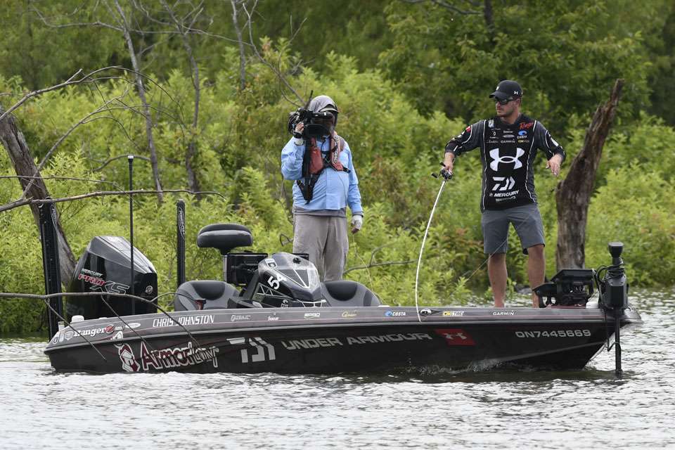 Chris Johnston fights the elements that Day 2 of the 2021 Academy Sports + Outdoors Bassmaster Classic presented by Huk is throwing!